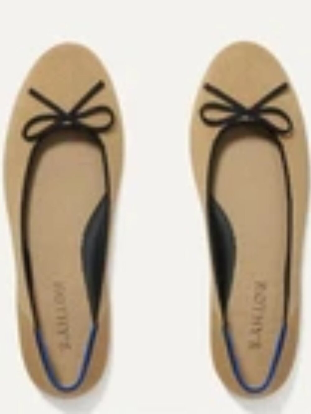 Rothy's Tan Knit Ballet Flats with Black Trim and Bow